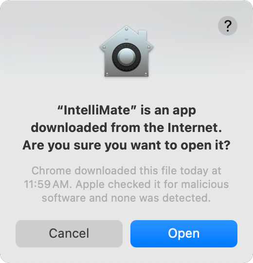 macOS warning when opening IntelliMate downloaded with Chrome